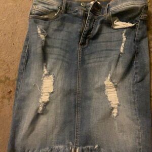 Distressed Denim Skirt